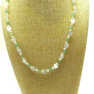 Chinese Translucent Light Jade Beads Icy White Translucent Jade Hearts & Pearls